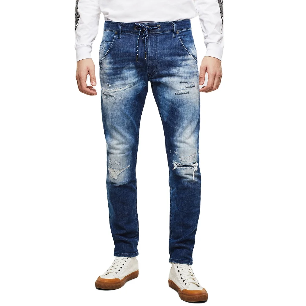 Hot selling high quality stretch skinny biker men jeans with ripped selvedge monkey wash elastic slim