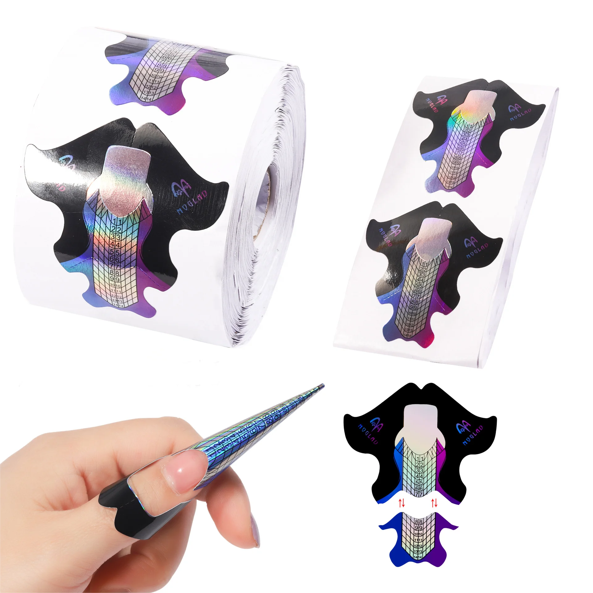 Custom Logo Nail Forms Manicure Tool 300 pcs/roll French Gel Nails Extension Form Professional Paper Nail Form with aluminium