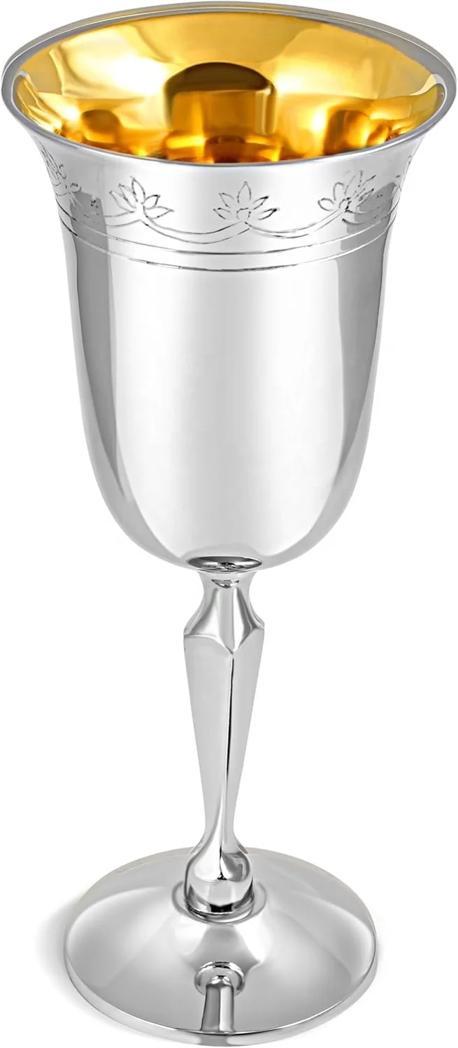 Hot Sale Classic Tall Kiddush Cup High Polished IK Glass with Personalisation 2 Tone Nickel Silver Gold Finish for Gifts