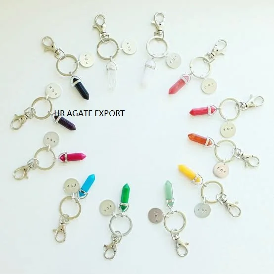 wholesale supplier natural crystals healing stone pink rose quartz pencil point gemstone bulk keychain for sale