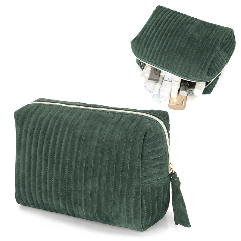 Customized corduroy hand-held portable and compact cosmetic storage for outings fluffy makeup bag