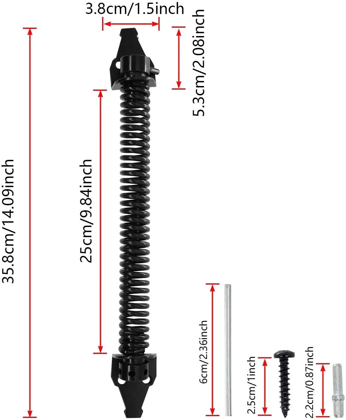 Self Closing Gate Spring Heavy Duty Hardware Door Close Adjustable Tension use with gate Latch Hinges,Screws Include,Black.jpg