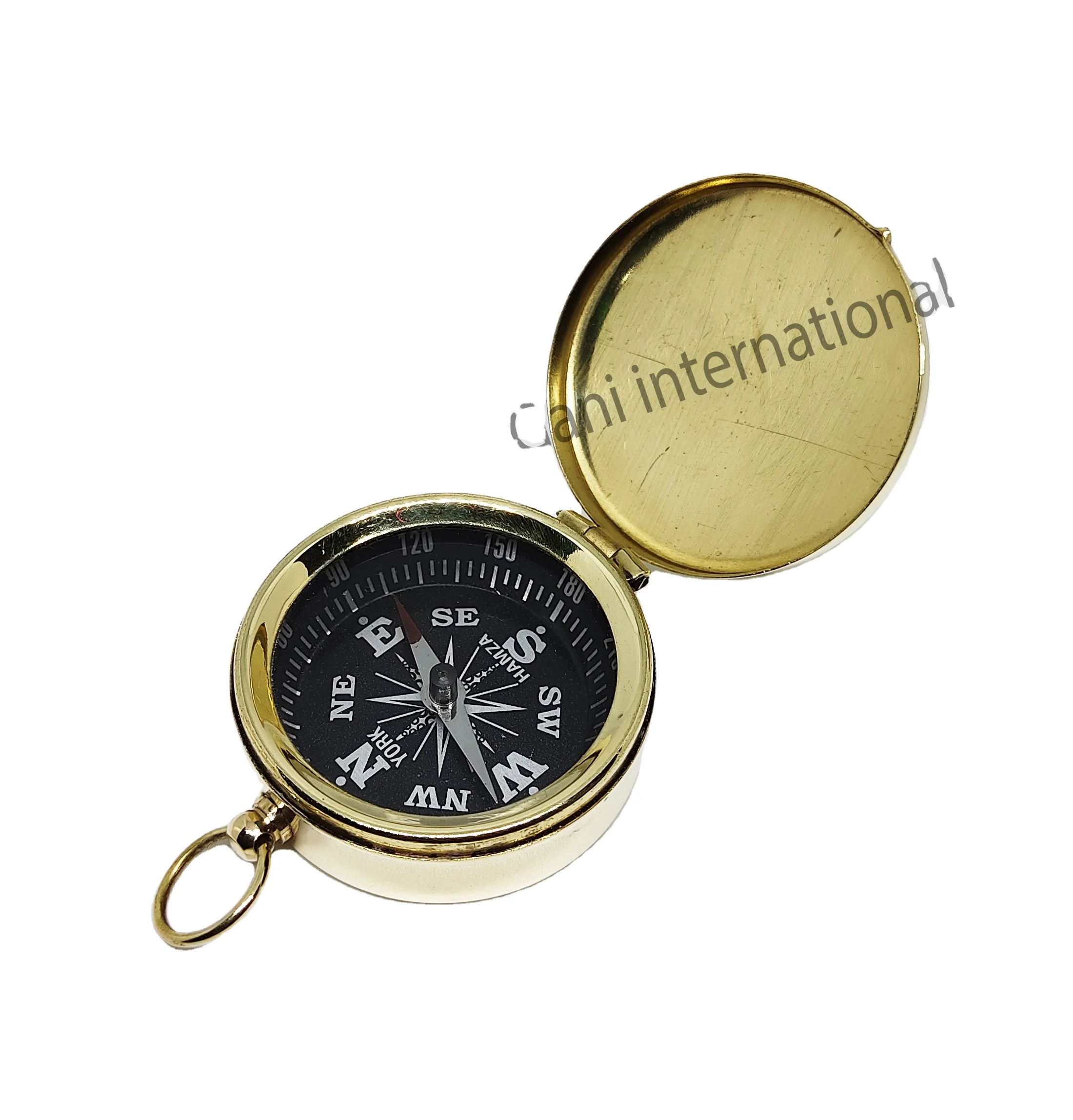 Nautical Brass flat Pocket Compass With Leather Case Anniversary Gift Engraved compass For Camping