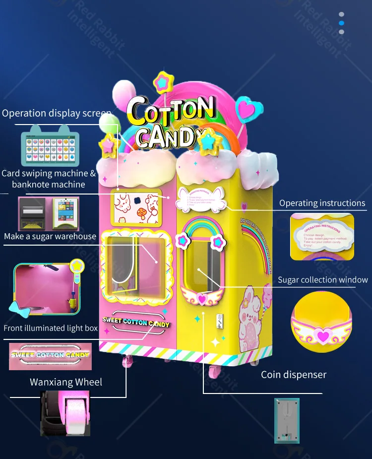 High Profit Make Money full automatic cotton candy vending machine robot Commercial cotton candy machine manufacturer