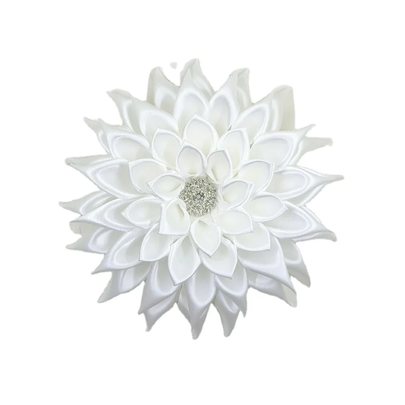 5 inch All White Dress Corsage Kanzashi Satin Flower Pin Brooch