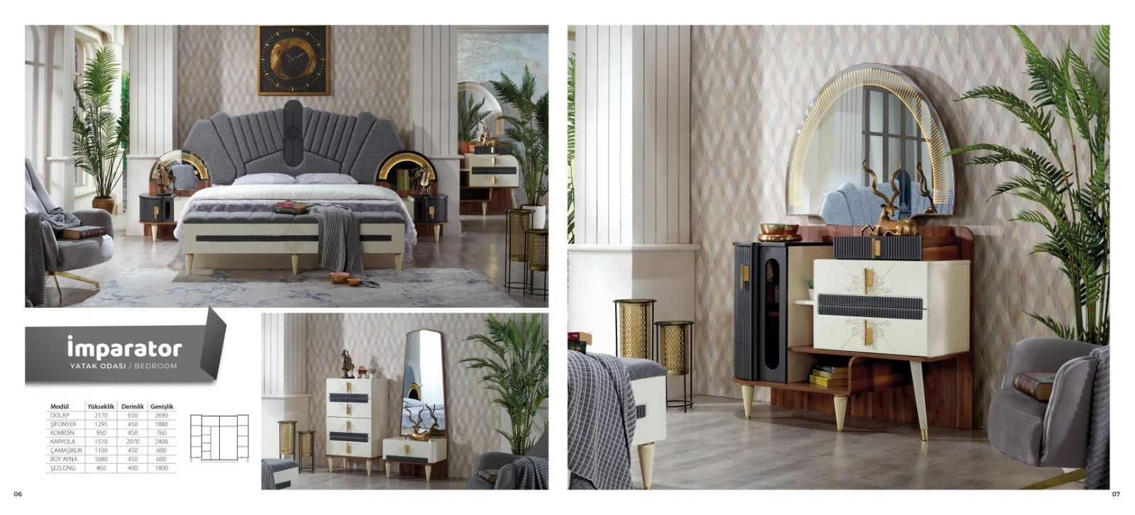 Imperator royal bedroom set wholesales prices king queen size bed with storage lighted headboard Turkish furniture stylish