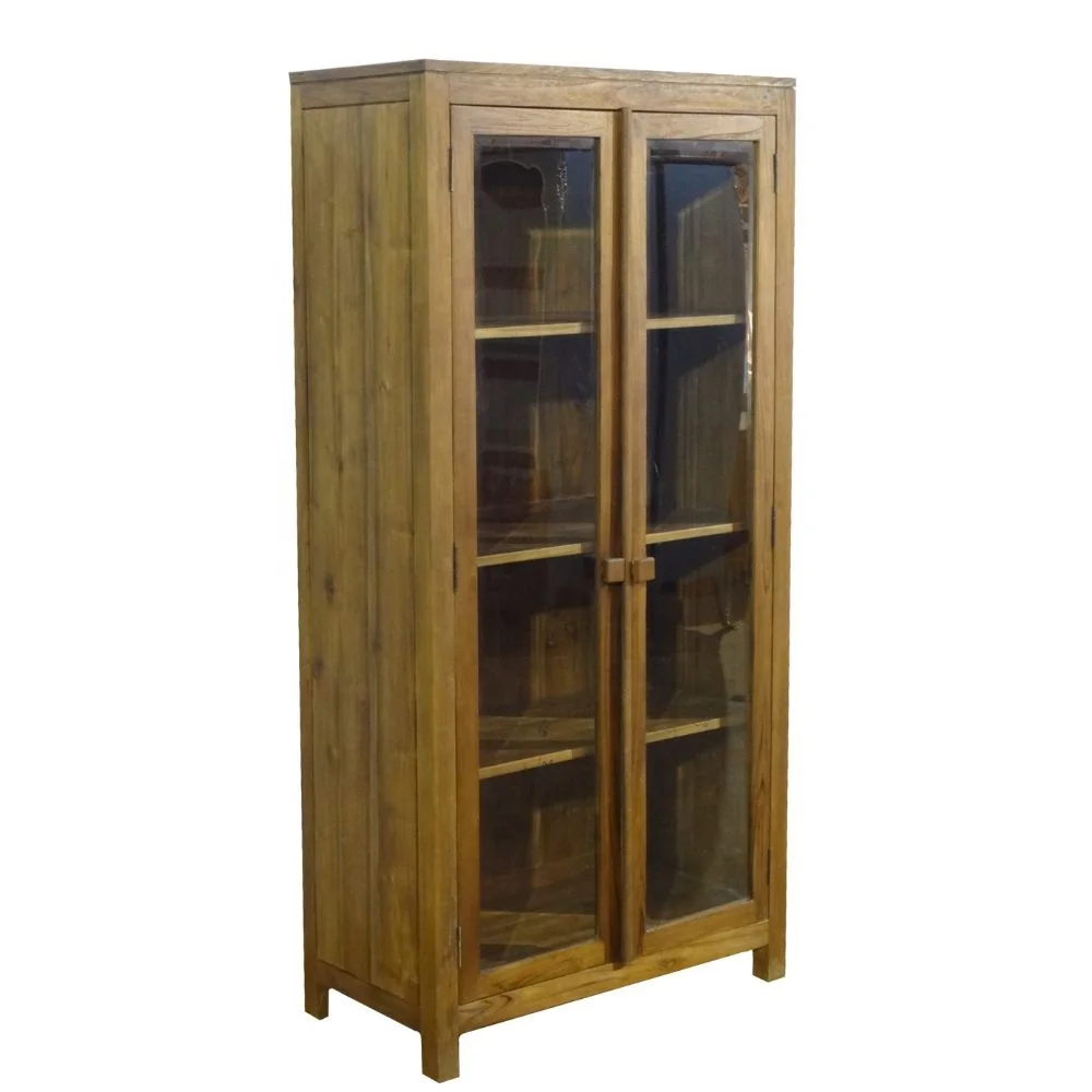 Teak Minimalist Bookcase Indonesia Teak Wood Showcase Design for Interior of Modern Home Office Furniture and Living Room