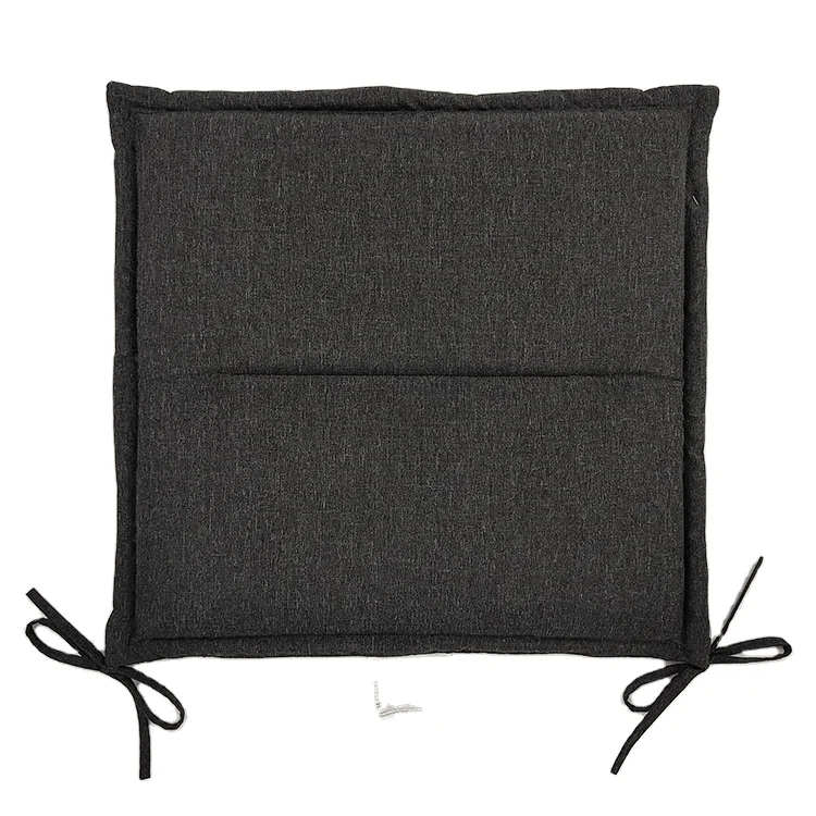 Solid Linen Chair Seat Cushion Dark Grey Square Chemical Fiber Seat Pad with Flange edge for Garden Dining