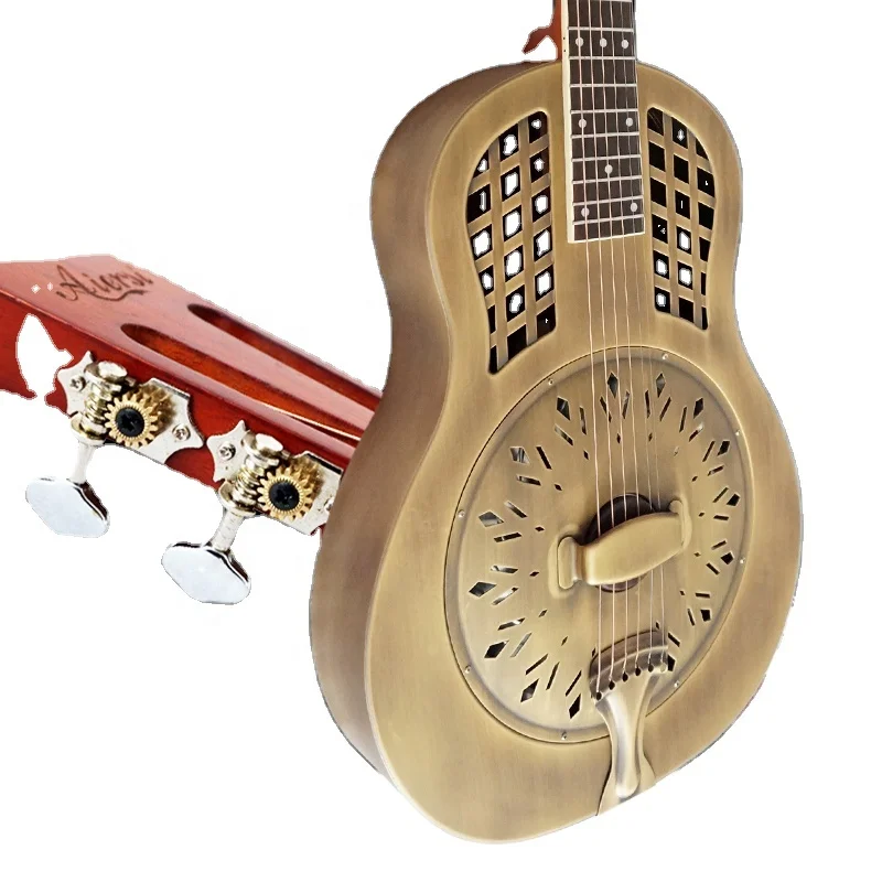 China Aiersi Brand Duolian Style metal Brass Bell Body Blues Slide Resonator guitar good quality for player musical instruments
