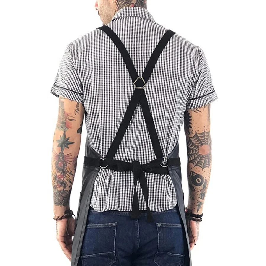 Wholesale MOQ Heavy Duty Genuine Leather Working Apron With Adjustable Straps Custom Design Chef Workshop BBQ Kitchen Cleaning