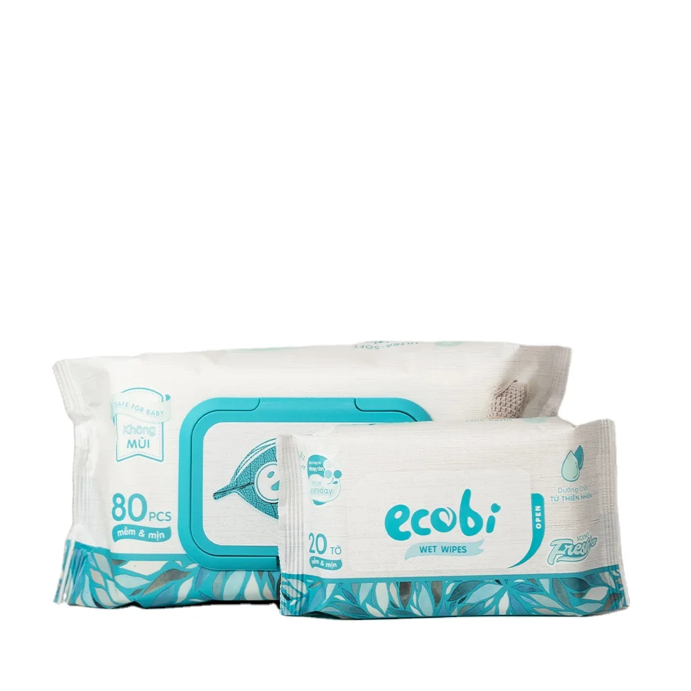 Ecobi 100% Quality Non-Woven Spunlace Baby Wet Wipes Hypoallergenic Sensitive Skin Soft Fragrance Cleansing Daily Household Pack