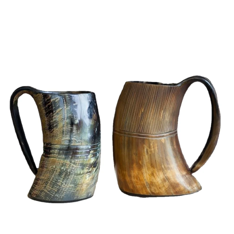 Handmade Beer Viking Horn Mug Wholesale Drinkware Horn Mug Tableware Wolf Carved Tankard Mead, Ale and Beer Mugs At Lowest Price