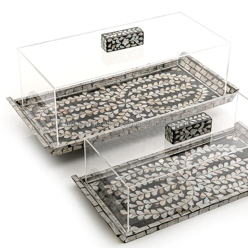 Mother of pearl tray with acrylic cover gorgeous Ramadan Eid gifts Mubarak Serving Platters & Trays