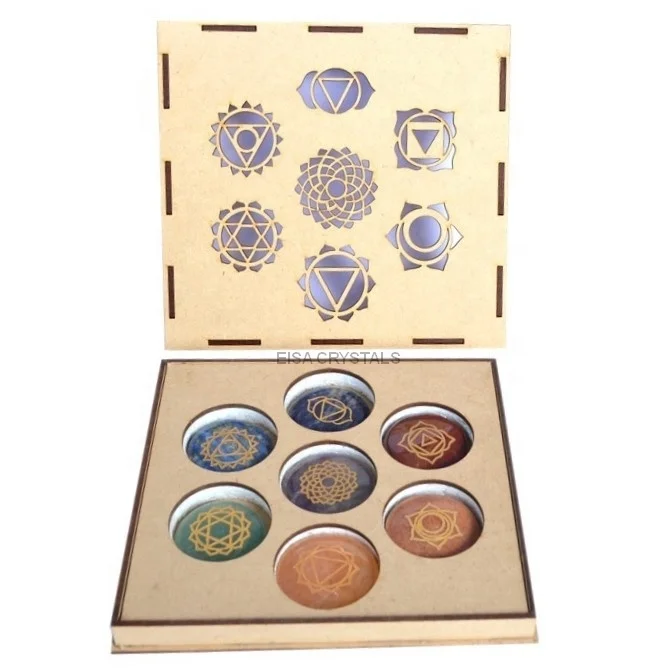Engraved 7 Chakra Set Tree Life Gift Box Chakra Set 7 Chakra Stone Set with Wooden Agate Natural Gemstone Feng Shui Love