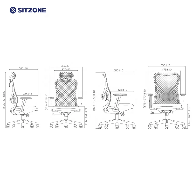 Sitzone Ergonomic Office Chair Adjustable Mesh Chair 2D Lumbar Support Work Executive Office Furniture Staff Chair
