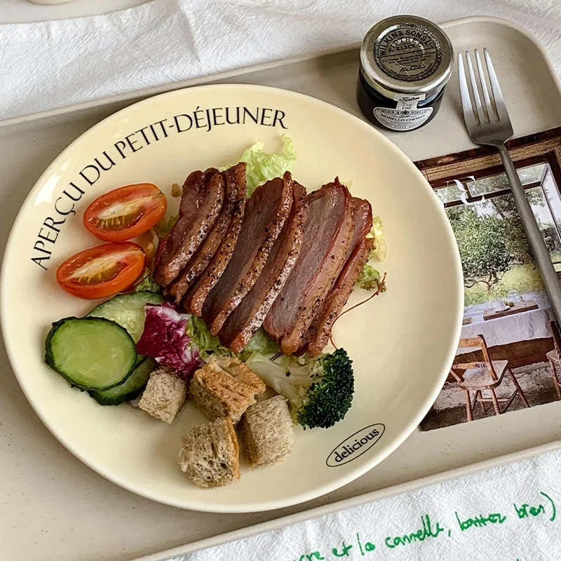 Custom Print Logo Creative 3 In 1 Western Steak Spaghetti Cake Breakfast Makers Waffle Porcelain Ceramic Plate Set For Breakfast