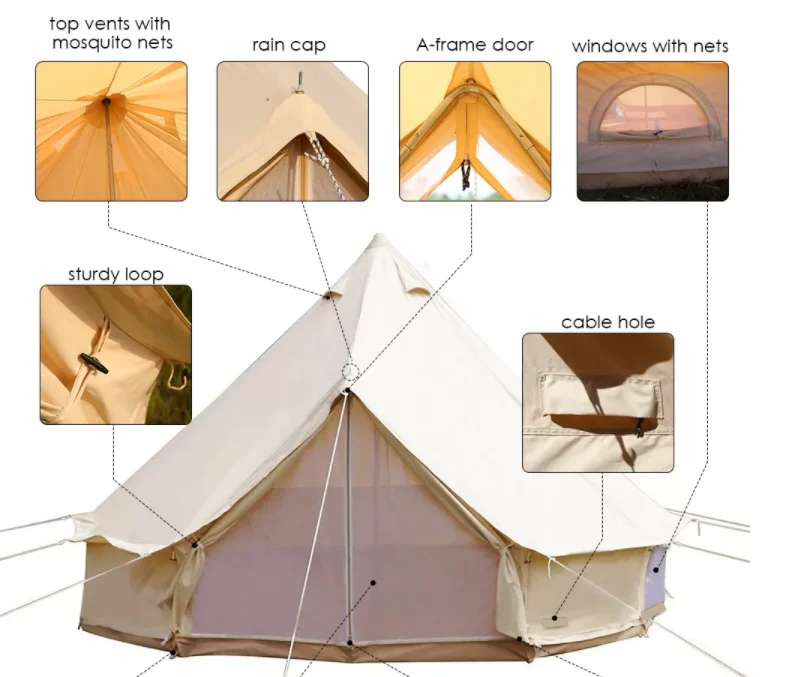 Large Luxury Family Camping Waterproof Tent 3m Cotton Canvas Marquee Party Wedding Tent Glamping Bell Tent