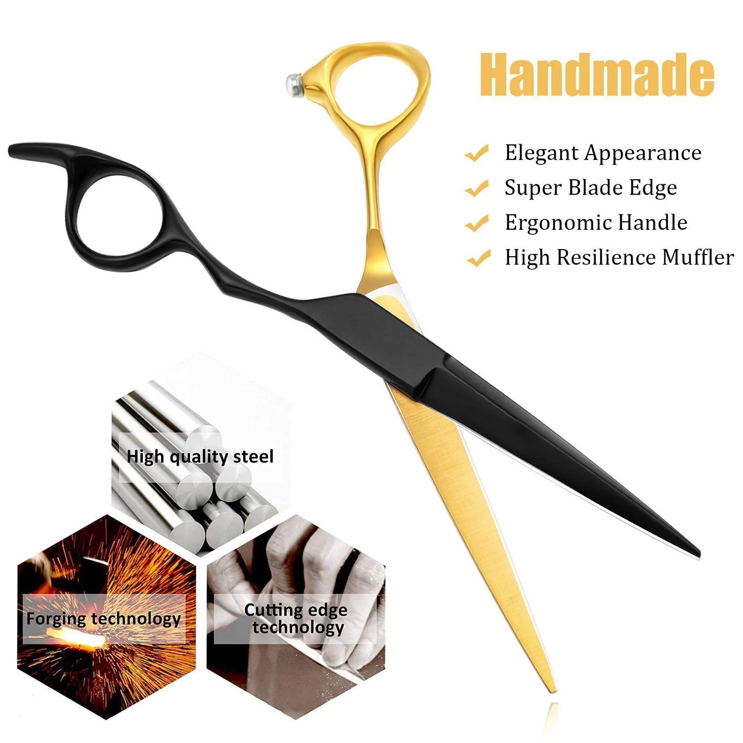 Красивый новейший дизайн профессиональных парикмахерских ножниц и черного золотого цвета.