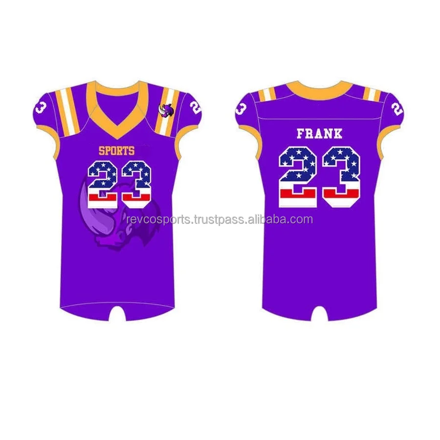 Latest fashion youth purple and blue reversible American football jerseys new design elastic sleeve American football jerseys