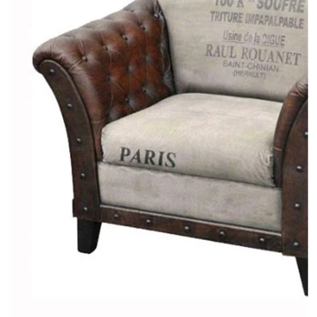 Vintage Leather Canvas Sofa Rustic Comfortable Single Seater Leather Canvas Sofa Modern Living Room Sofa