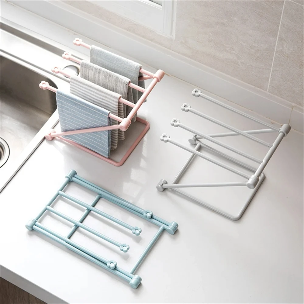 Factory Price Foldable Kitchen Towel Rack Plastic Storage Rag Rack Vertical Desktop Dish Cloth Drain Shelf Kitchen Supplies