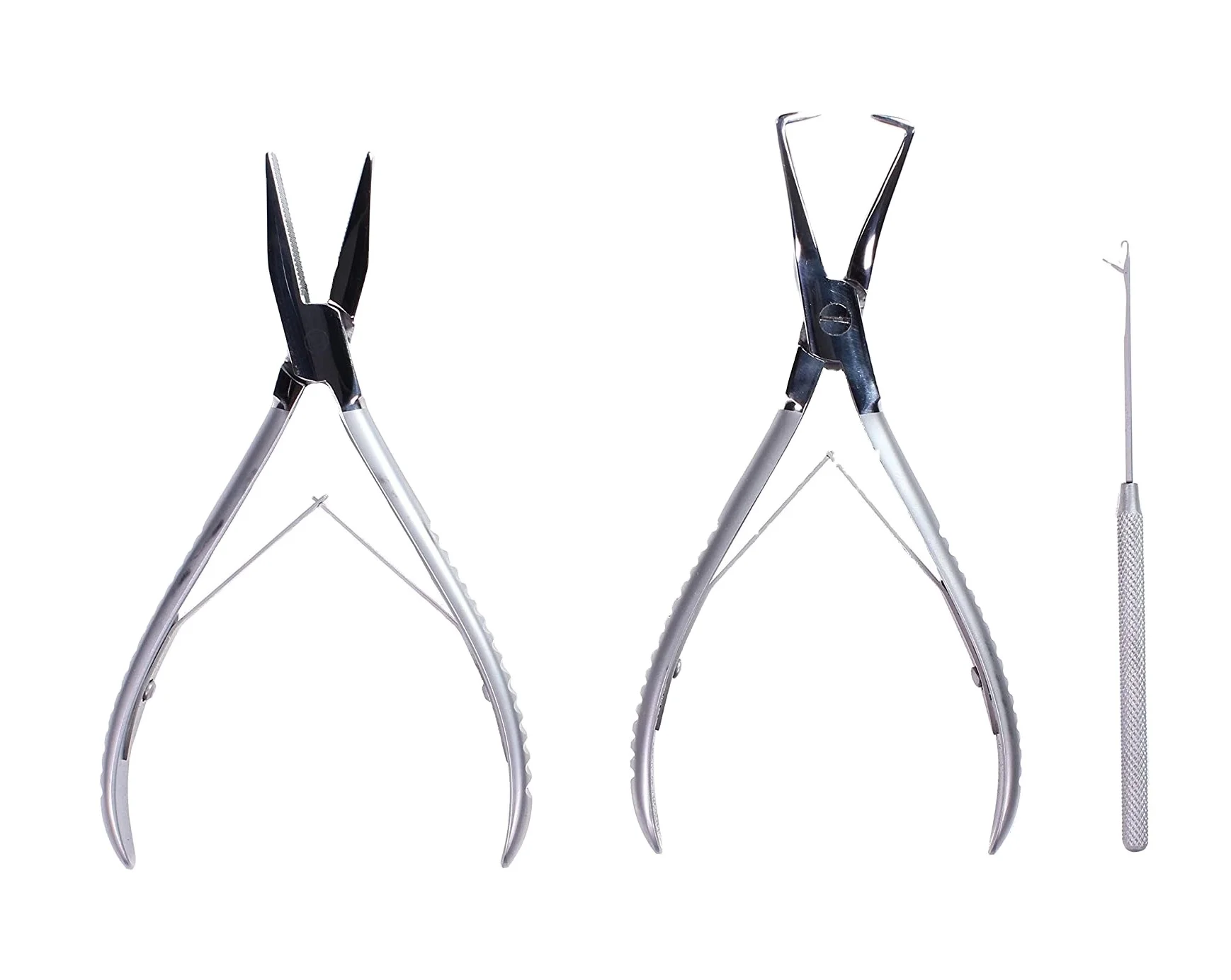 hair extensions tool plier micro ring pliers and micro ring needle in set for attaching and removing real hair extensions