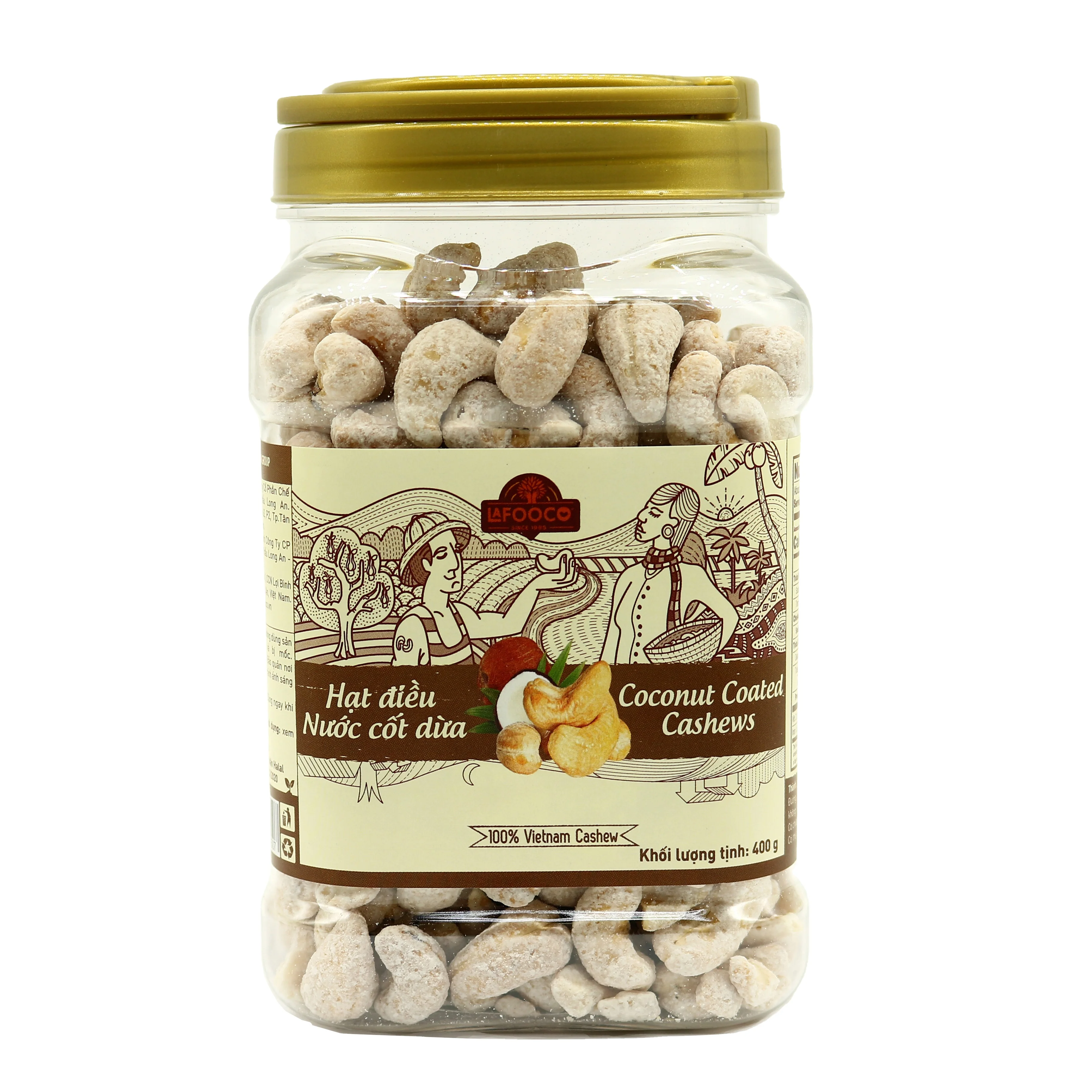 LAFOOCO Coconut Coated Vietnam Cashews Net weight 400g Plastic Jar Crunchy Nuts