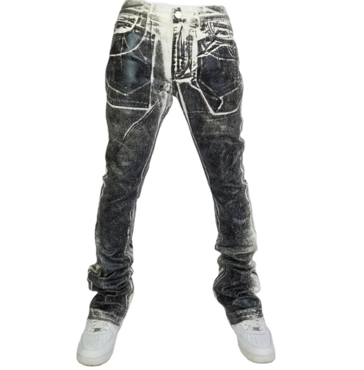 Custom purple private label high quality waxed skinny jeans for men silk pants for men