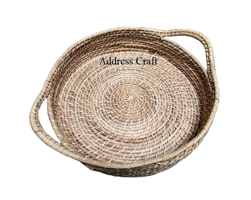 Elegant Style Best Price Hand Woven Rattan Tray Indian Handmade Wicker Serving Tray Round Shape Rattan Bamboo Tray At Best Price