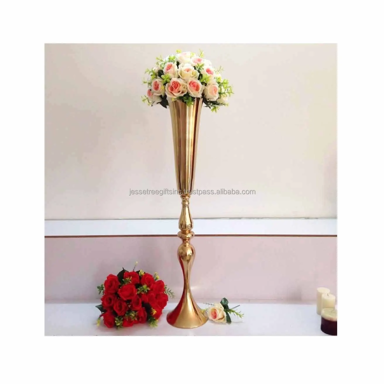 Aluminium Tabletop Flower Vase With Gold Enamel & Black Spray Paint Finishing Bottle Shape Premium Quality For Home Decoration