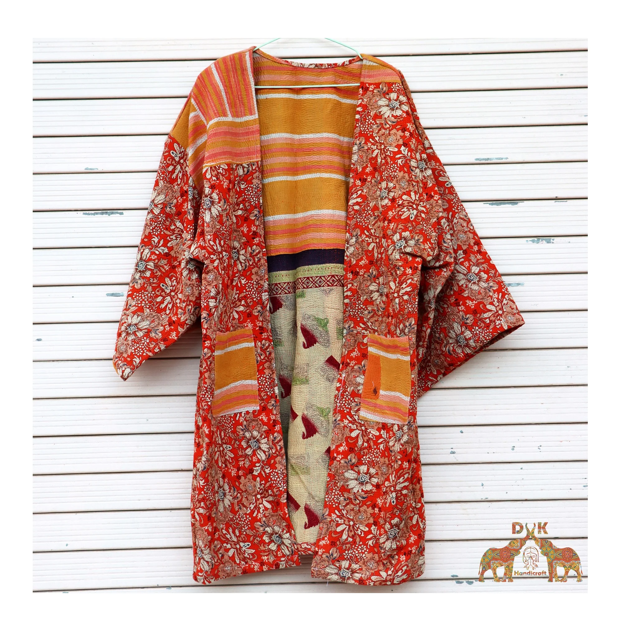 Wholesale casual Boho vintage kantha kimono robe fashion beach kimono jacket quilted reversible jacket