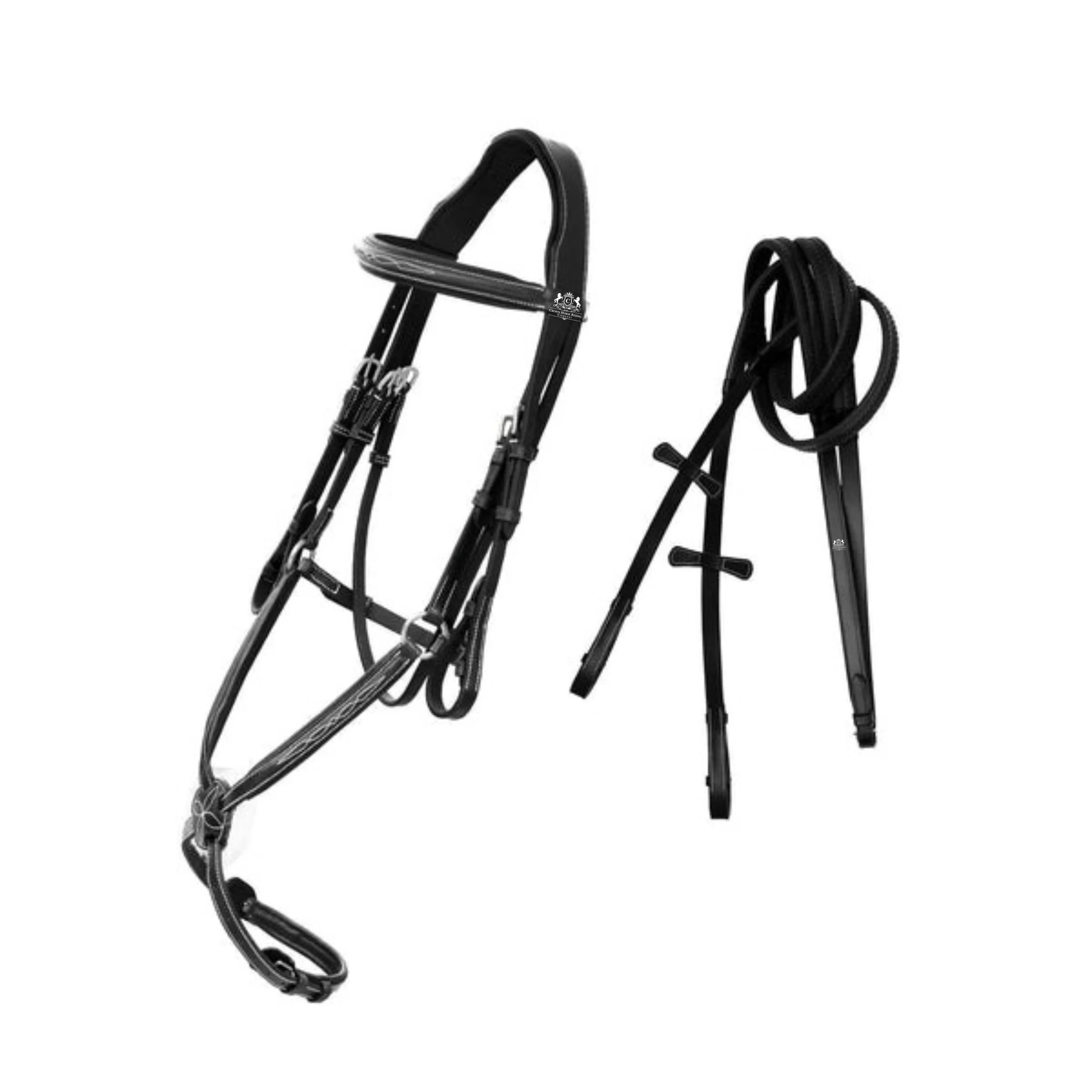 Best Quality Horse Leather Bridle Padded Crank Nose band Fur Designer Fancy Stitched English Bridle With Rubber Rein Chipe Prize