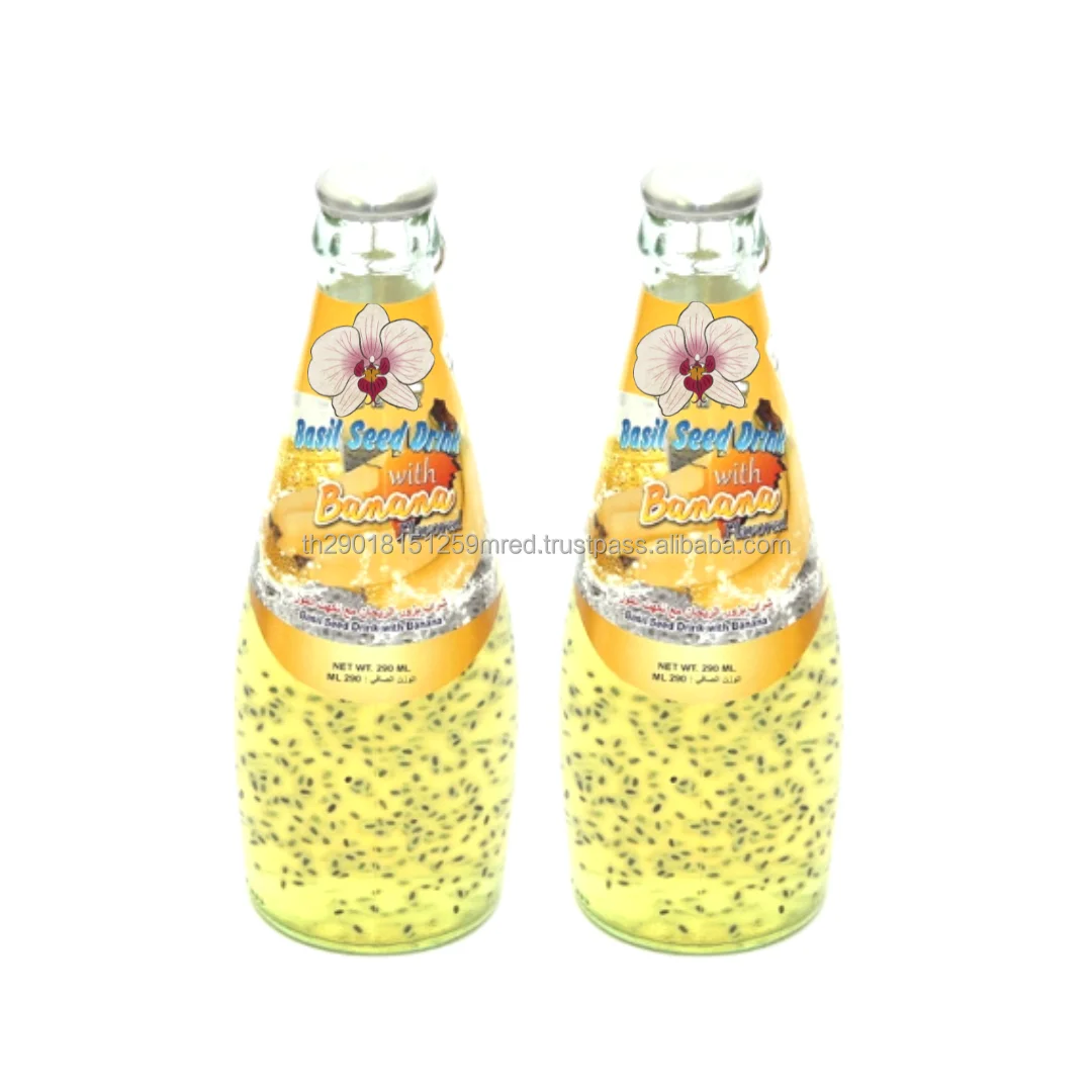 Sterilized  Basil seed and Chia Seed Drink with Fruits Flavors of Thailand Sterilization retort on glass bottle
