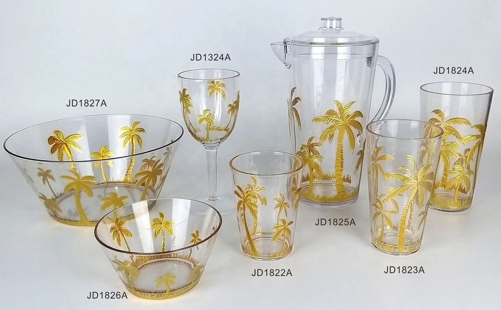 Palm tree acrylic plastic salad bowl with lid