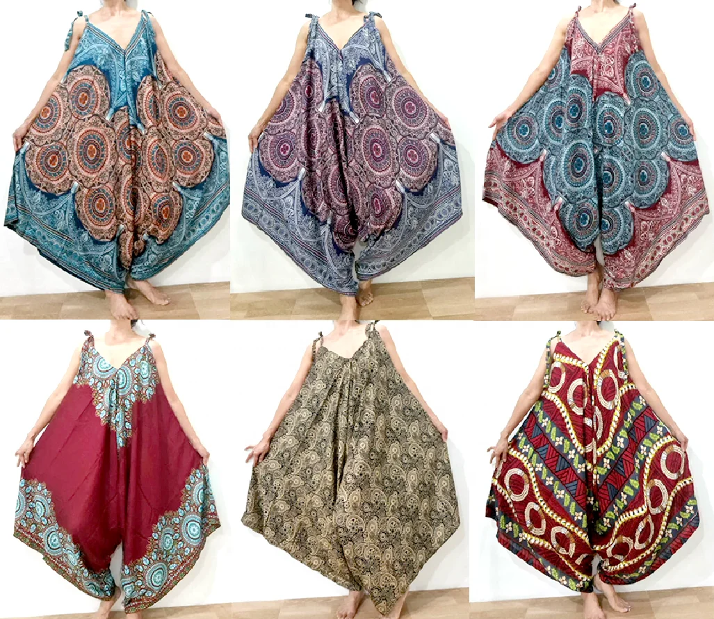 Комбинезон-шаровары Alladin в стиле хиппи в стиле бохо, комбинезон для йоги с широкими штанинами, комбинезон-шаровары с принтом мандалы в стиле арт-деко, пляжная одежда