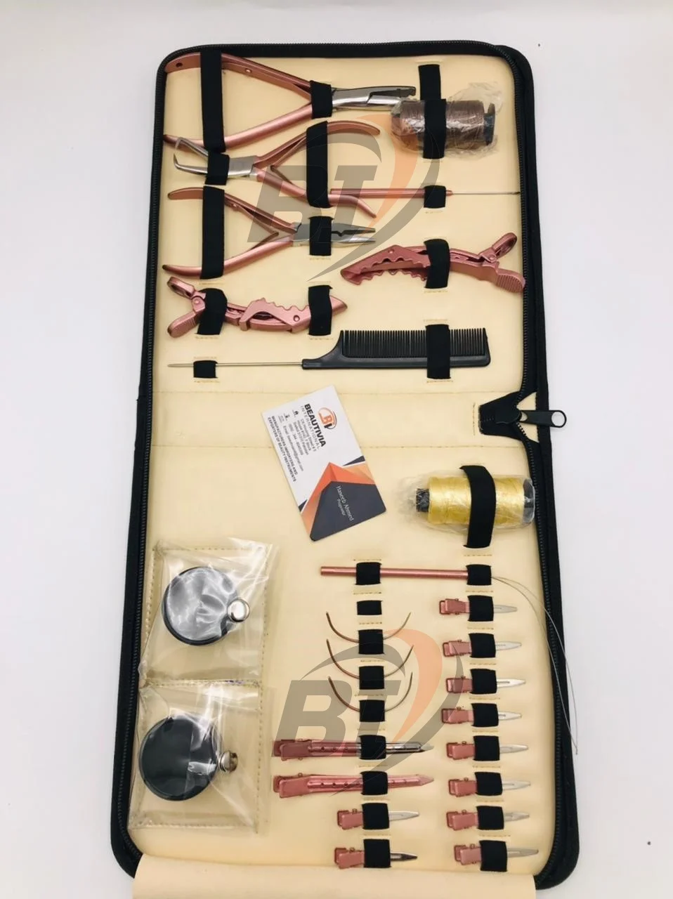 Metallic Color Microlink Hair Extension Tools with Silicone Beads & Nylon Threads Professional Hair Extension Pliers