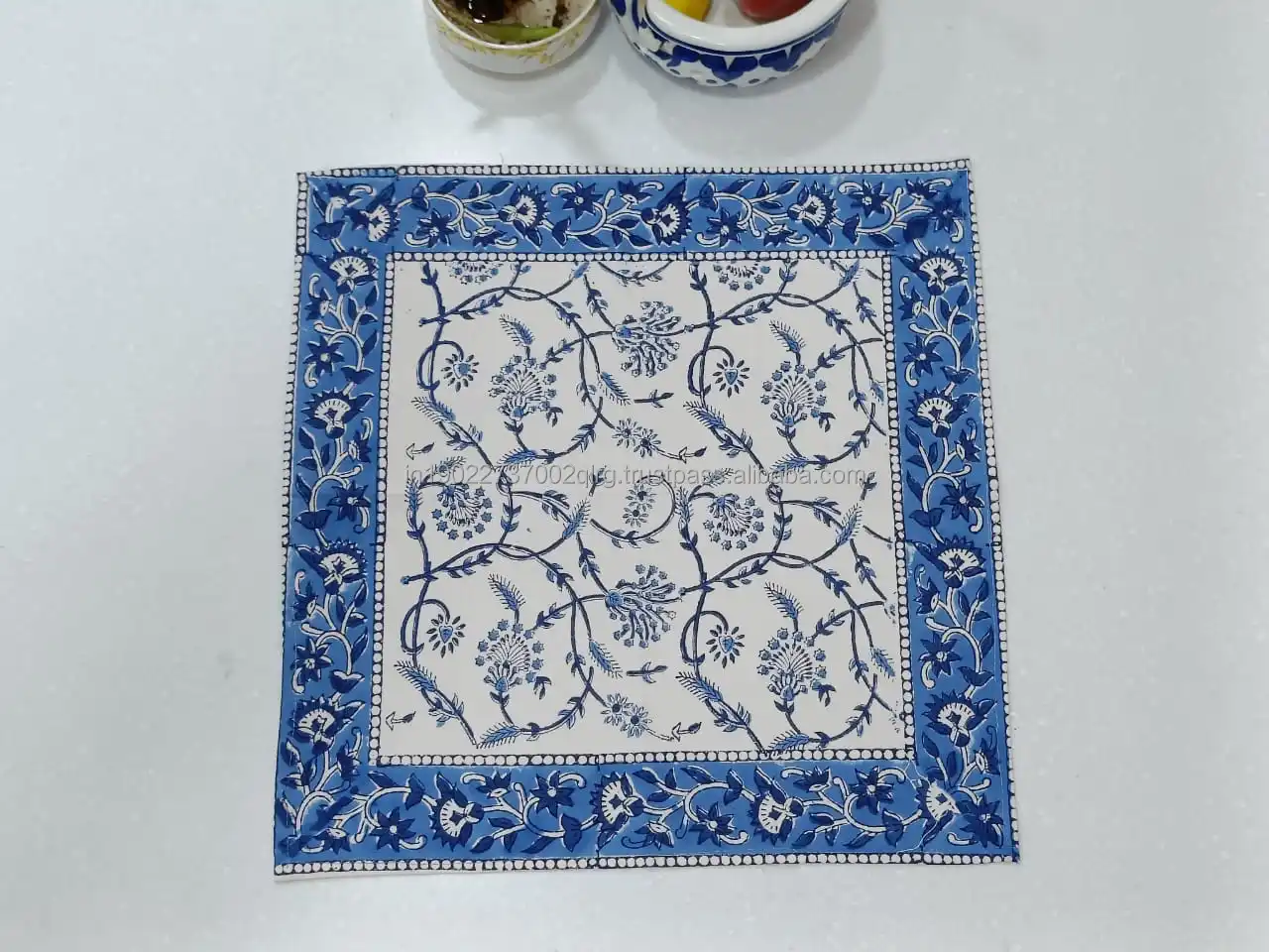 Top Quality Real Hand Block Printed Table Placemat Napkin Set of 6pcs Jaipur Jaal 100% Cotton 13'x19' / 18'x18'