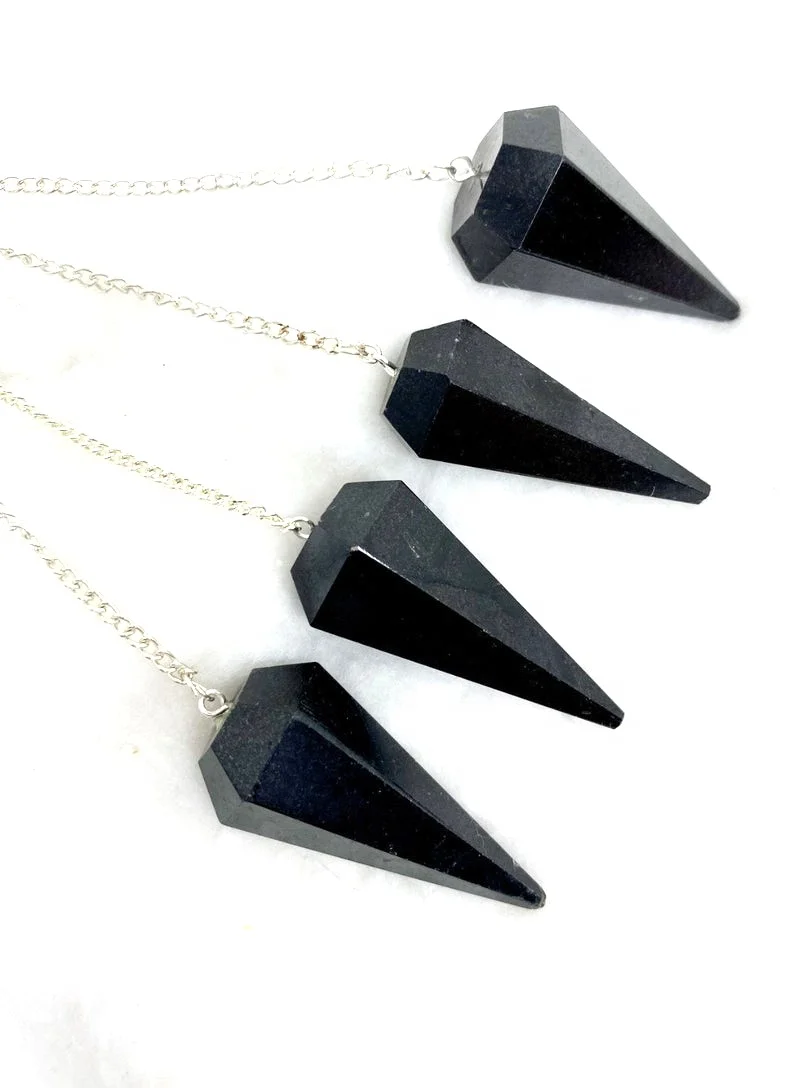 Black Agate Crystal Dowsing Pendulum Carved Quartz Gemstone Swinging Chakra Feng Shui Style Rose Quartz with Lapis Lazuli