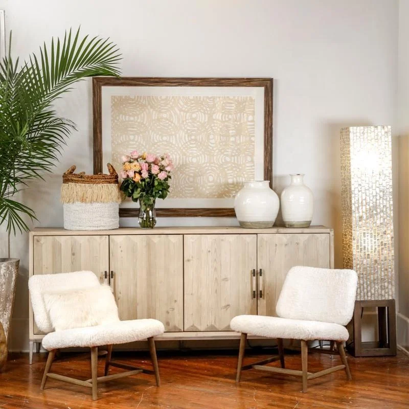 Minimalist Style recycled  wood  natural Cabinet living room 4-door sideboard