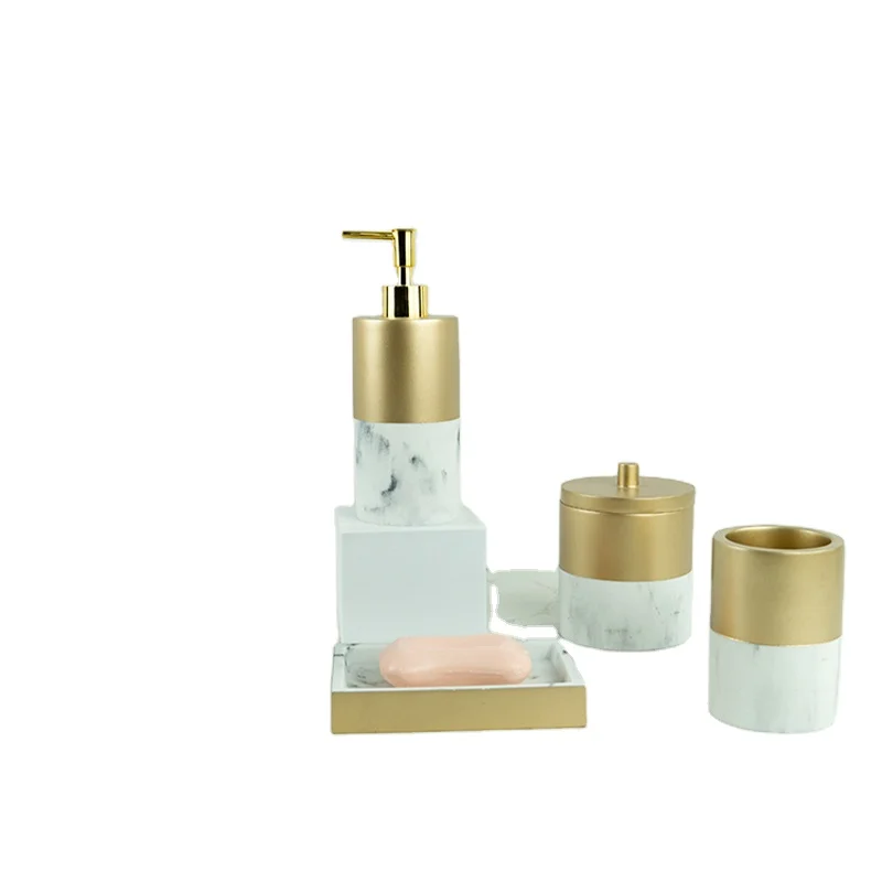 Accessories bathroom  marble effect bathroom accessories set  quality resin shower accessories sets with soap disp