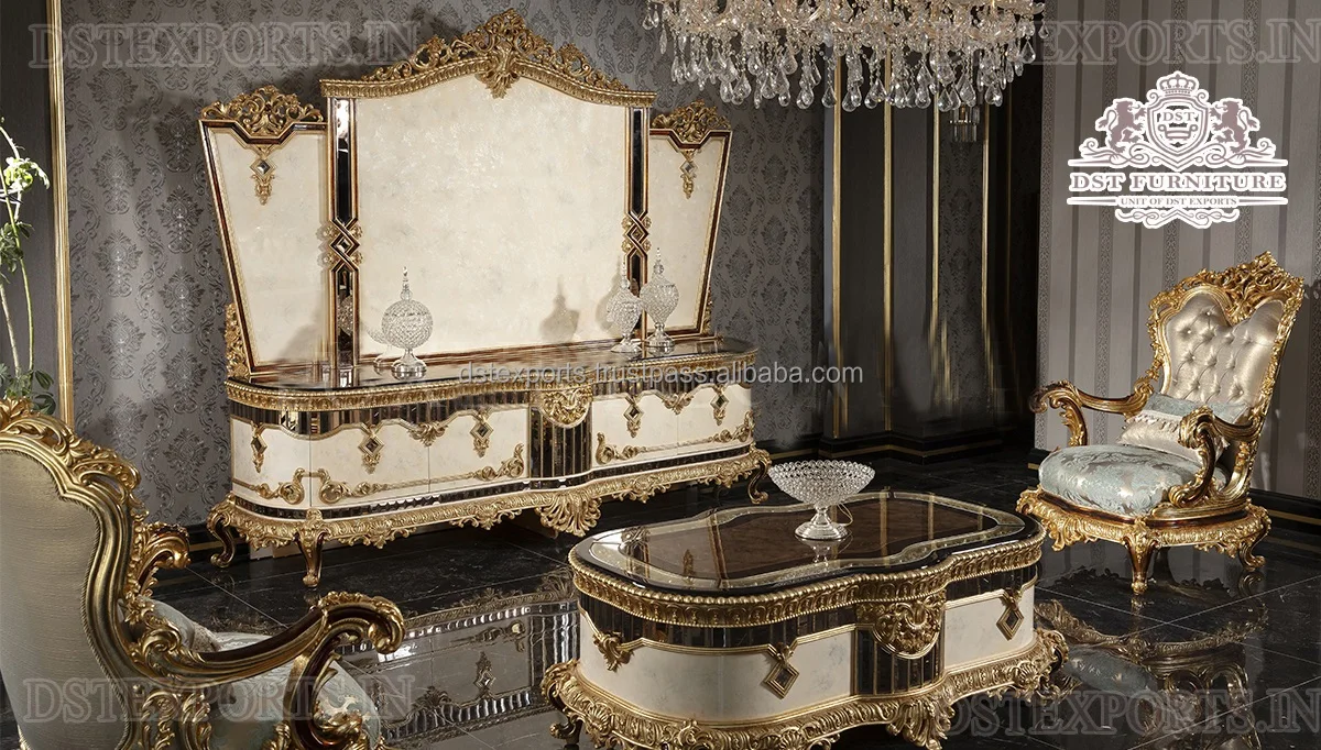 Traditional TV Wall Unit in Walnut Finish Antique Handcrafted TV Wall Unit Furniture Classic Baroque Style TV Unit Furniture