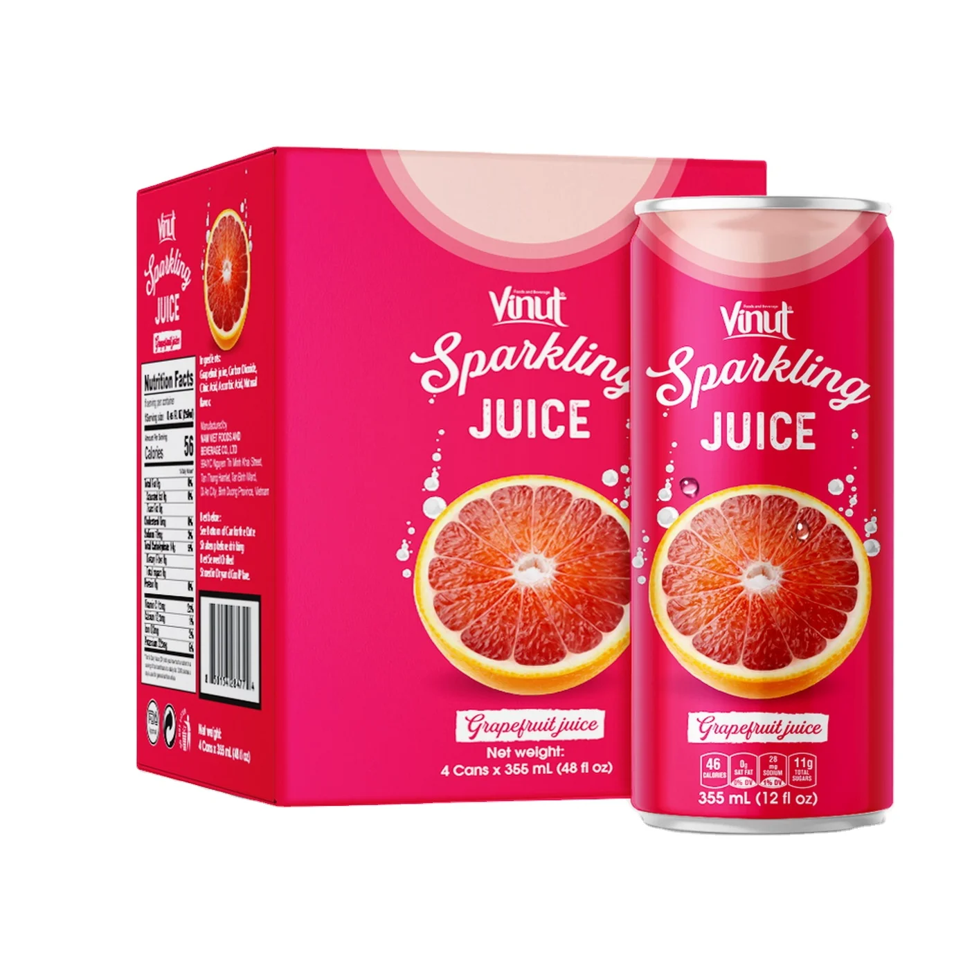 355ml Carbonated drinks VINUT Box 4 Cans Grapefruit Juice White Label hot selling healthy safe OEM Beverage Free Sample