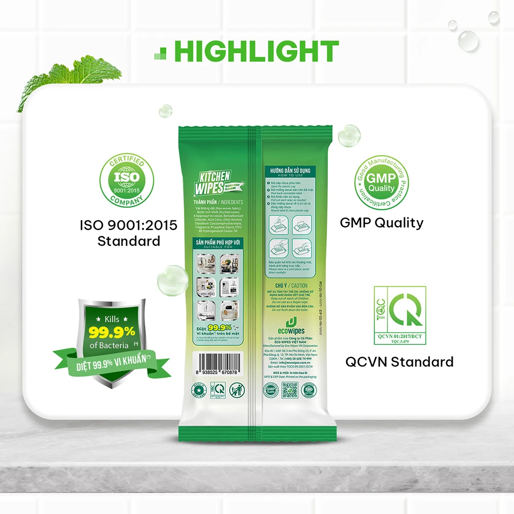 Quality Non-Woven Spunlace Wet Wipes 99% Bacteria Cleaning for Kitchen Oil and Cooking Stains for Adults