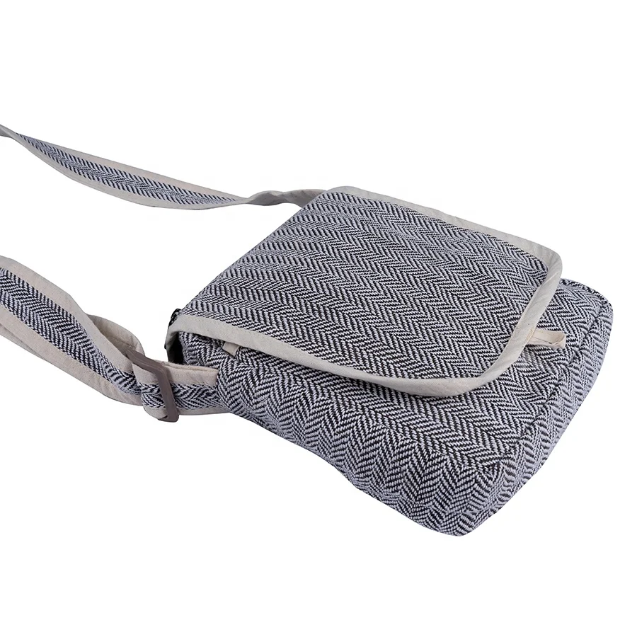 Linen Messenger bag shoulder sling adjustable strap unisex design fish-bone pattern travel documents carry bags passport bags