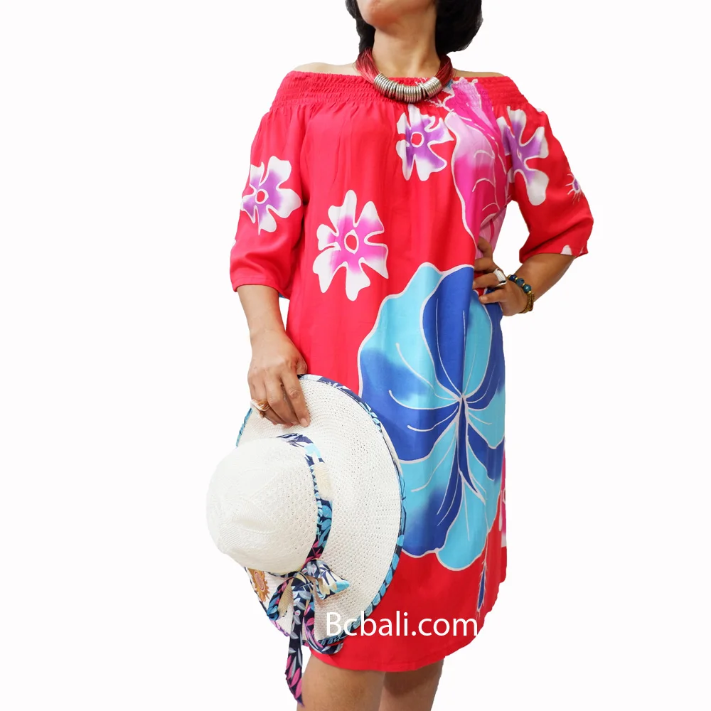Wholesale Alot Daily Clothing Women Fashion Poncho Dress Rayon Hand Painting with Flower Direct From Bali Batik Hand Painting