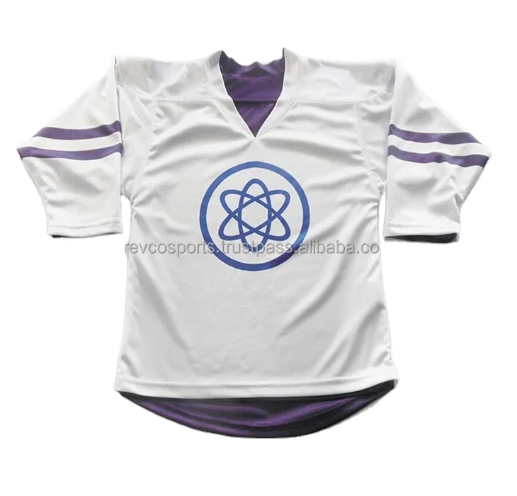 Youth White and Grey Ice Hockey Jersey Sublimated Cheap price V neck Ice Hockey Jerseys High Quality Ice Hockey Jerseys