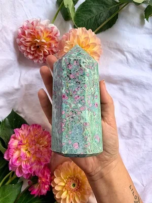 Wholesale natural beautiful ruby fuchsite healing tower point for home or table or office decoration or healing therapy