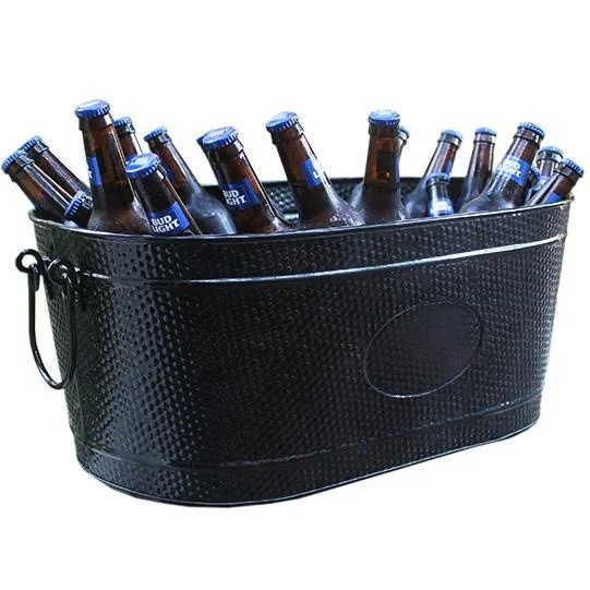 Galvanized Steel Round Black Powder Coat  Beer Wine Cooler Bucket Beverage Party Tub