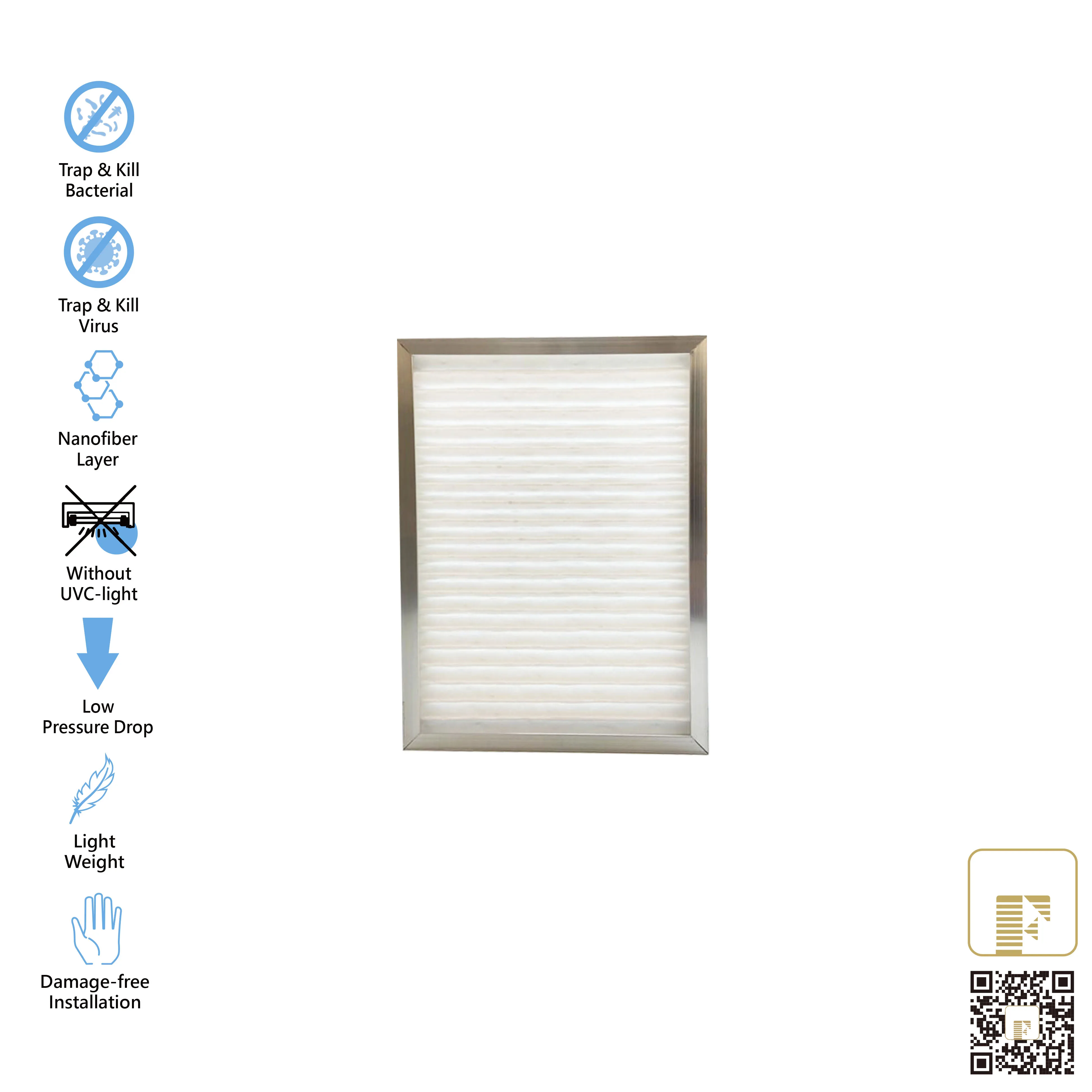 168.5x227.5x20 mm Panel Filter Mini Pleat Air Conditioning system Air Filter Office FCU Nanofibre Supplier