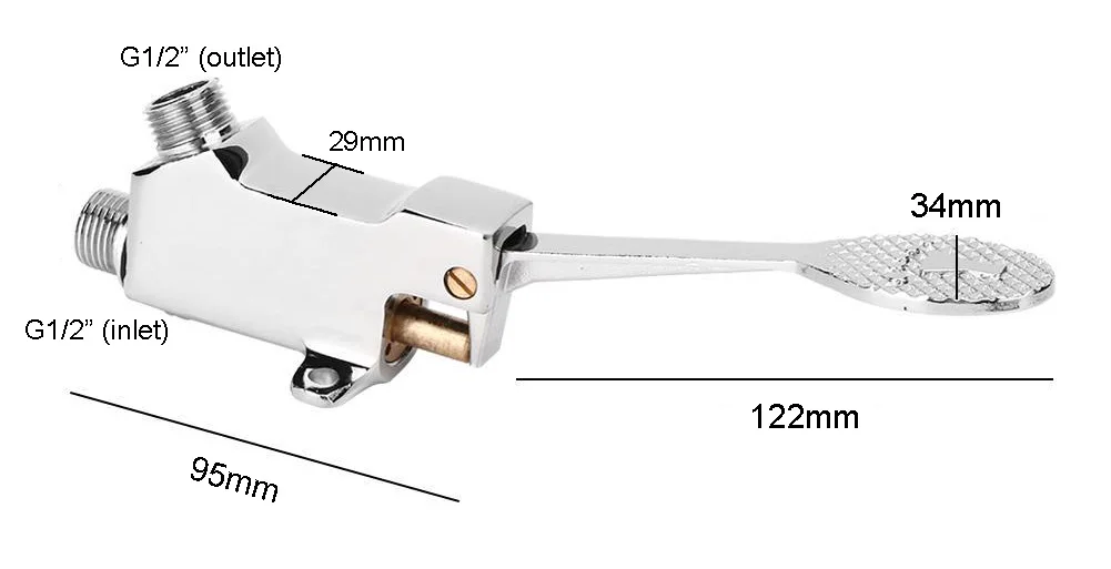 Foot Operated Valve Chrome Plated Pedal Control Valve Brass Foot Control Valve G1/2 inlet